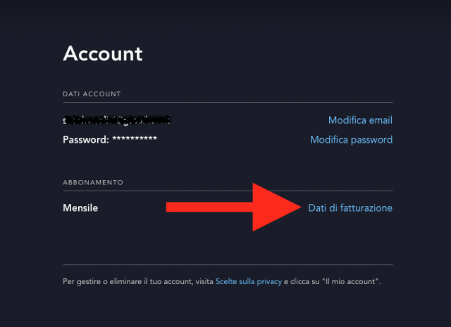 Dati fatturazione Disney+